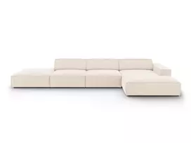 Velvet modulinė kampinė sofa - dešinė, Jodie, 5 vietų, 341x166x70, šviesiai smėlio spalvos
