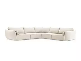 Velvet u formos kampinė sofa, Kaelle, 7 vietų, 286x286x85, šviesiai smėlio spalvos