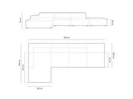 Velvet modulinė kampinė sofa - kairė, Jodie, 5 vietų, 341x166x70, šviesiai smėlio spalvos