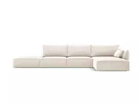 Velvet kampinė sofa - dešinė, Kaelle, 5 vietų, 364x171x85, šviesiai smėlio spalvos