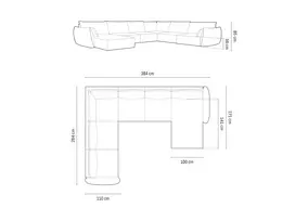 Velvet U formos kampinė sofa - kairė, Kaelle, 8 sėdimos vietos, 384x284x85, karališkoji mėlyna