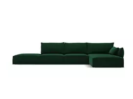 Velvet kampinė sofa - dešinė, Kaelle, 5 vietų, 364x171x85, butelio žalia