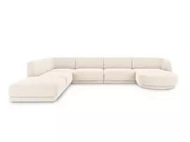 U formos kampinė sofa - kairė, Miley, 6 sėdimos vietos, 330x255x70, šviesiai smėlio spalvos