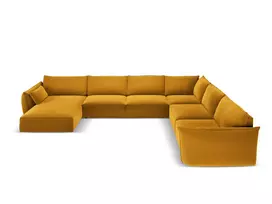 Velvet U formos kampinė sofa - dešinė, Kaelle, 8 sėdimos vietos, 384x284x85, geltona