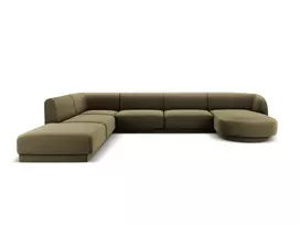 Velvet U formos kampinė sofa - kairė, Miley, 6 sėdimos vietos, 330x255x70, žalia