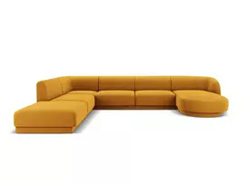 Velvet U formos kampinė sofa - kairė, Miley, 6 sėdimos vietos, 330x255x70, geltona