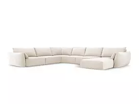 Velvet U formos kampinė sofa - kairė, Kaelle, 8 vietų, 384x284x85, šviesiai smėlio spalvos