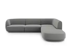 Velvet kampinė sofa - dešinė, Miley, 6 sėdimos vietos, 255x248x70, šviesiai pilka