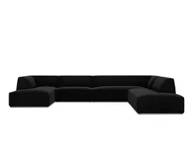 Velvet U formos kampinė sofa - dešinė, Ruby, 7 sėdimos vietos, 366x273x69, juoda