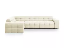 Velvet kampinė sofa - kairė, Kendal, 6 sėdimos vietos, 332x231x79, dramblio kaulo spalvos