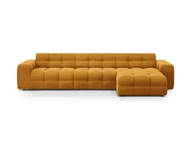 Velvet kampinė sofa - dešinė, Kendal, 5 vietų, 357x173x79, garstyčių spalvos
