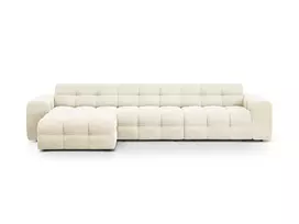 Velvet kampinė sofa - kairė, Kendal, 5 vietų, 357x173x79, dramblio kaulo spalvos