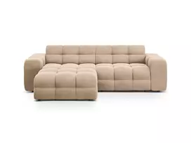 Velvet kampinė sofa - kairė, Kendal, 4 sėdimos vietos, 256x173x79, migdolų smėlio spalvos