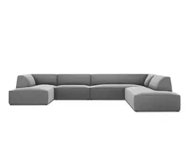 Velvet U formos kampinė sofa - dešinė, Ruby, 7 sėdimos vietos, 366x273x69, pilka