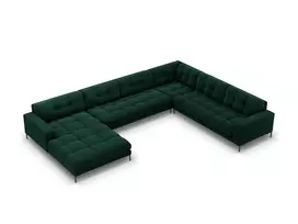 Velvet U formos kampinė sofa - dešinė, Mamaia, 7 sėdimos vietos, 327x256x75, butelio žalia