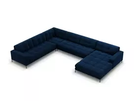 Velvet U formos kampinė sofa - kairė, Mamaia, 7 sėdimos vietos, 327x256x75, karališkoji mėlyna