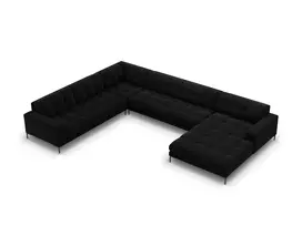 Velvet U formos kampinė sofa - kairė, Mamaia, 7 sėdimos vietos, 327x256x75, juoda