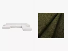 Boucle modulinė U formos kampinė sofa - dešinė, Jodie, 7 sėdimos vietos, 364x262x70, tamsiai alyvuogių žalia