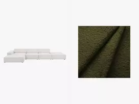 Boucle modulinė kampinė sofa - kairė, Jodie, 5 sėdimos vietos, 341x166x70, tamsiai alyvuogių žalia