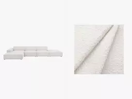 Boucle modulinė kampinė sofa - kairė, Jodie, 5 sėdimos vietos, 341x166x70, balta