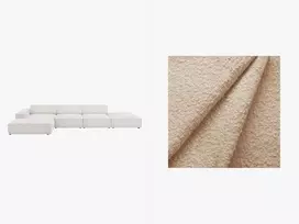 Boucle modulinė kampinė sofa - kairė, Jodie, 5 sėdimos vietos, 341x166x70, smėlio spalvos
