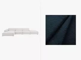 Boucle modulinė kampinė sofa - kairė, Jodie, 5 sėdimos vietos, 341x166x70, tamsiai mėlyna