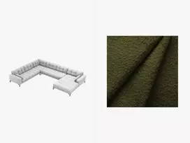 U formos kairiojo kampinė sofa, Mamaia, 7 sėdimos vietos, 327x256x75, tamsiai alyvuogių žalia