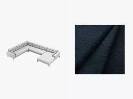 U formos kampinė sofa - kairė, Mamaia, 7 sėdimos vietos, 327x256x75, tamsiai mėlyna