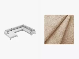 U formos kampinė sofa - dešinė, Mamaia, 7 sėdimos vietos, 327x256x75, smėlio spalvos