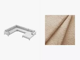 U formos kampinė sofa - kairė, Mamaia, 7 sėdimos vietos, 327x256x75, smėlio spalvos