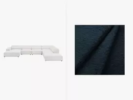 Boucle modulinė U formos kampinė sofa - dešinė, Jodie, 7 sėdimos vietos, 364x262x70, tamsiai mėlyna