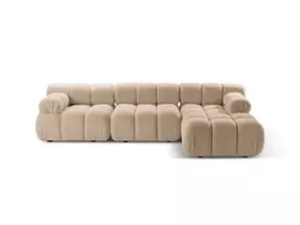 Velvet modulinė kampinė sofa - dešinė, Bellis, 4 sėdimos vietos, 282x155x70, smėlio spalvos