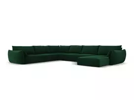 Velvet U formos kampinė sofa - kairė, Kaelle, 8 sėdimos vietos, 384x284x85, butelio žalia