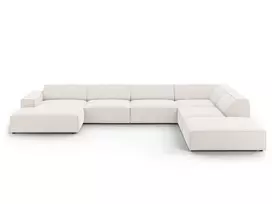 Modulinė U formos kampinė sofa - dešinė, Jodie, 7 sėdimos vietos, 364x262x70, šviesiai smėlio spalvos