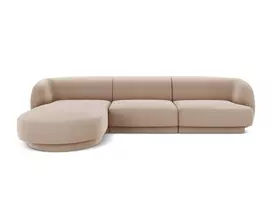 Velvet kampinė sofa - kairė, Miley, 4 sėdimos vietos, 255x156x70, kapučino spalvos