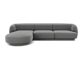 Velvet kampinė sofa - kairė, Miley, 4 sėdimos vietos, 255x156x70, šviesiai pilka
