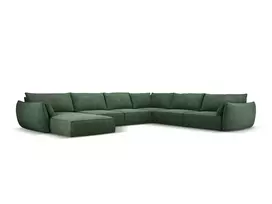 U formos kampinė sofa - dešinė, Kaelle, 8 sėdimos vietos, 384x284x85, butelio žalia