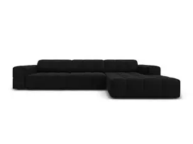 Velvet kampinė sofa - dešinė, Jennifer, 4 sėdimos vietos, 284x166x70, juoda