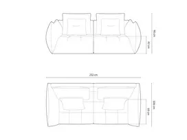 Velvet modulinė sofa, Bloom, 3 vietų, 232x106x95, geltona