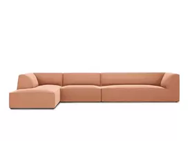 Velvet modulinė kampinė sofa - kairė, Ruby, 5 sėdimos vietos, 366x180x69, rožinė