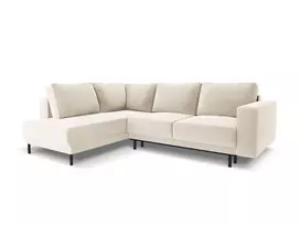 Velvet kampinė sofa - kairė lova, Caro, 5 sėdimos vietos, 247x187x90, šviesiai smėlio spalvos