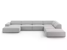 Modulinė U formos kampinė sofa - dešinė, Jodie, 7 sėdimos vietos, 364x262x70, šviesiai pilka