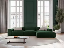 Velvet modulinė kampinė sofa - dešinė, Jodie, 4 sėdimos vietos, 284x166x70, butelio žalia
