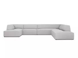 U formos kampinė sofa - dešinė, Ruby, 7 sėdimos vietos, 366x273x69, šviesiai pilka