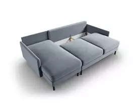 Velvet kampinė sofa - kairė lova su patalynės dėže, Scott, 5 sėdimos vietos, 212x142x87, šviesiai mėlyna