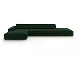 Velvet modulinė kampinė sofa - kairė, Jodie, 5 vietų, 341x166x70, butelio žalia