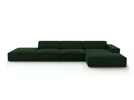 Velvet modulinė kampinė sofa - dešinė, Jodie, 5 vietų, 341x166x70, butelio žalia
