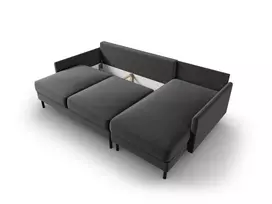 Velvet kampinė sofa - dešinė lova su patalynės dėže, Scott, 5 sėdimos vietos, 212x142x87, pilka