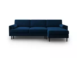 Velvet kampinė sofa - dešinė lova su patalynės dėže, Scott, 5 sėdimos vietos, 212x142x87, karališkoji mėlyna