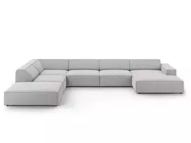 Modulinė U formos kampinė sofa - kairė, Jodie, 7 sėdimos vietos, 364x262x70, šviesiai pilka